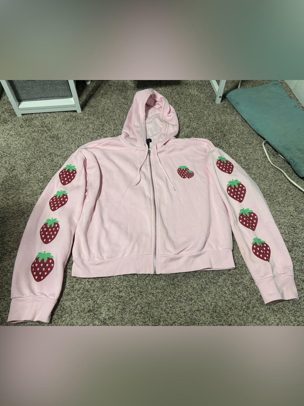Sweet Society Pink with Strawberries - Full Zip Hoodie - Size XL